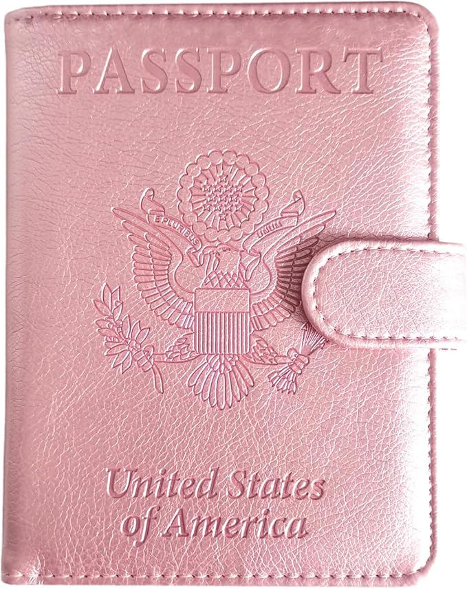 RFID Blocking Passport Holder - PU Leather Travel Wallet for Men Women, Credit Card Slots & Passport Case, Slim Lightweight Organizer for International Travel, (pink)