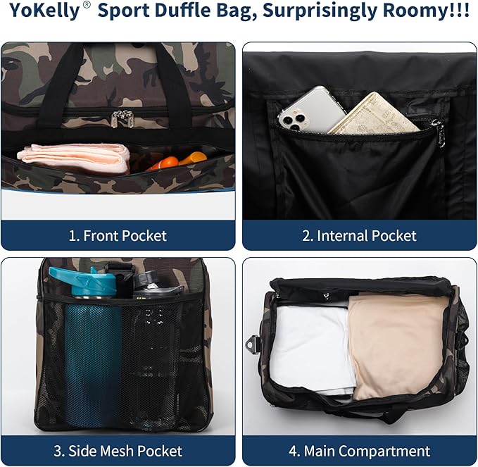 Gym Bag 20 inch Sport Duffle Bag for Men - 40L Weekender Duffel Bag for Travel - Camo