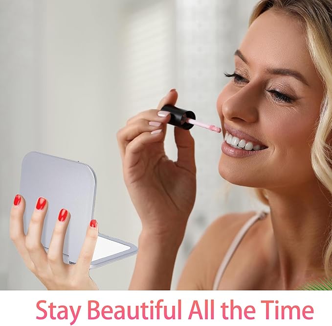 CYHTSHFZ Small Compact Mirror for Purse,5X/1X Travel Magnifying Mirror for Women, Makeup Mirror for Girls, Portable Ultra Slim Pocket Mirror（Silver）