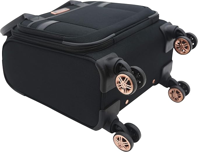 kensie Hudson Softside 3-Piece Spinner Luggage Set, Black with Rose Gold