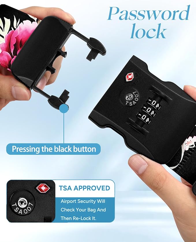 Slohif Luggage Straps TSA Lock for Suitcases - Travel Belt TSA Approved Accessories Luggage Identifiers Carry On Bag with Buckle Nylon Adjustable Band for Add a Bag Blossom