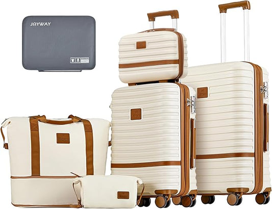Joyway Carry on 20Inch &24 Inch Checked Luggage Set, 2-Piece Expandable Suitecase Set with Spinner Wheel, Hard Shell Suitcase with TSA Lock(White)