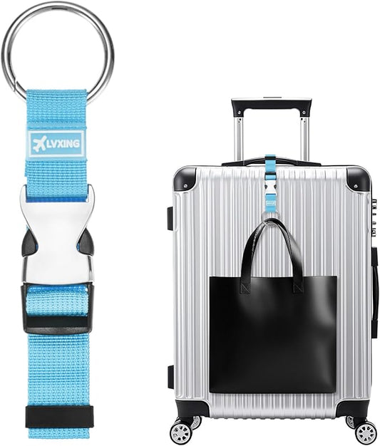 M METERXITY 1-Pack Add A Bag Luggage Strap, Adjustable Suitcase Belt for Connecting Luggage/Backpack/Jacket, Carry Strap with Ring Buckle [Blue]