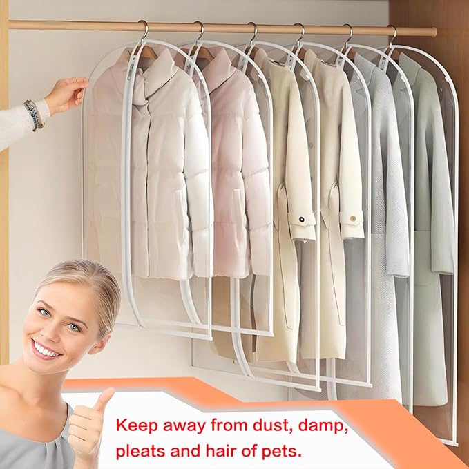 Clear Garment Bags for Hanging Clothes Travel (Set of 6) Suit Bags for Closet Storage Clothes Storage Bags Closet Cover for Open Closet with Zipper for Coats, Jackets, Shirts