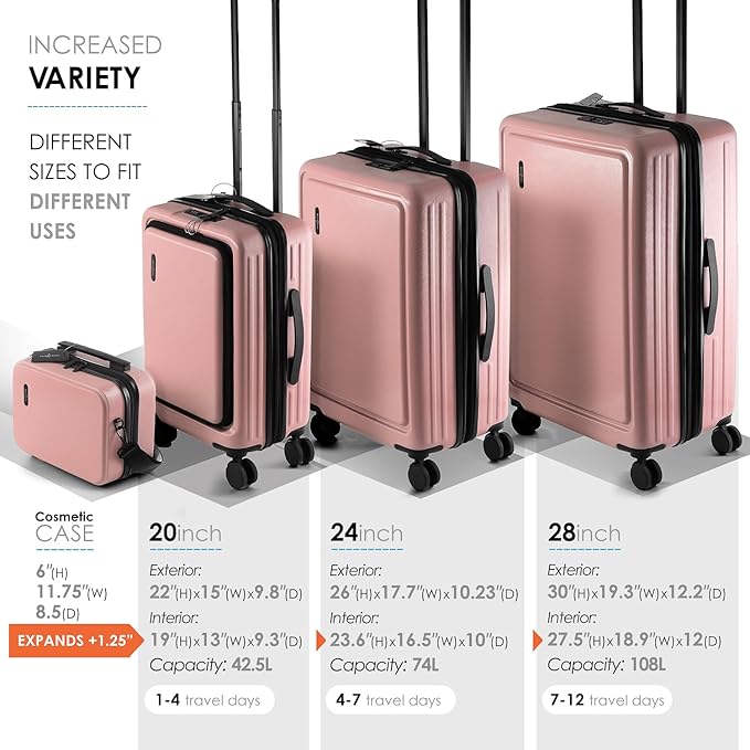 Hard Shell Luggage Sets with Spinner Wheels 4 Piece, Expandable Large Suitcases with TSA Lock, Travel Large Suitcase Set, Black Luggage Set