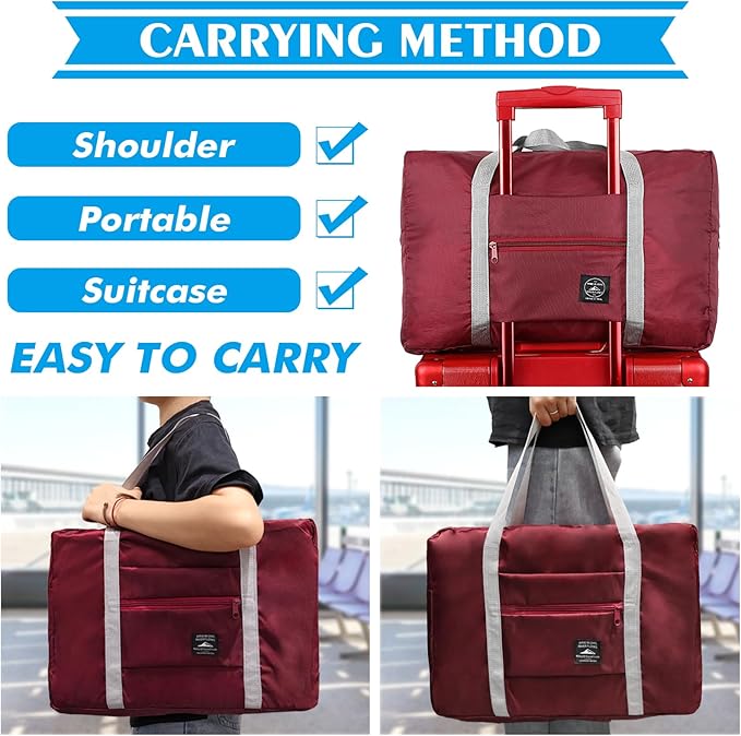 Foldable Travel Duffel Bag Tote Carry on Luggage Bag Spirit Airlines Personal item Sports Gym Bag Water Resistant Weekender Overnight Bags for Women and Men (Red)