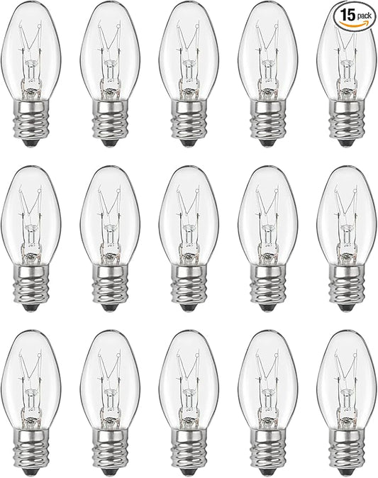 Night Light Bulbs - 4W Dimmable Warm White - E12 Base - Small Clear Glass, C7