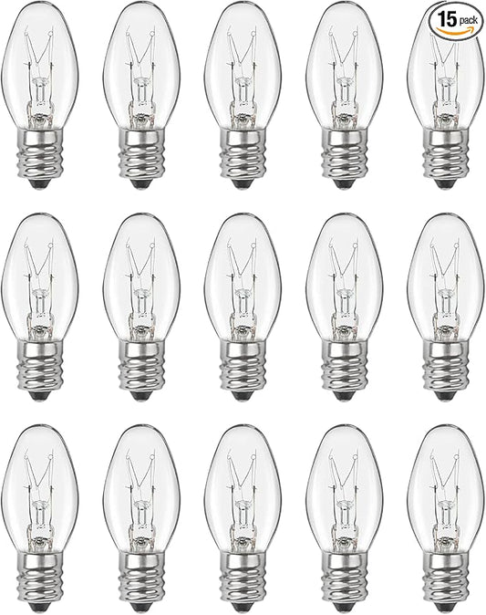 20 Watt Himalayan Salt Lamp Bulbs, Rock Salt Night Light Bulbs with E12 Base for Salt Lamps, Scentsy Warmer Wax Diffuser, Dimmable, Warm White, High Temperature Resistance, 15 Packs