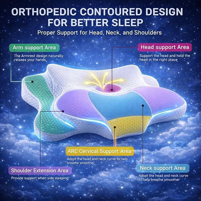 Cervical Neck Pillow - Memory Foam Pillow for Pain Relief Sleeping, Ergonomic Neck Support Contour Pillows for Side Back Stomach Sleepers,Orthopedic Breathable Pillowcase (Ivory)