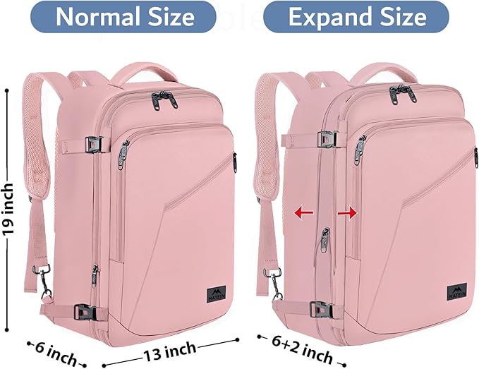 MATEIN Womens Travel Backpack, Extra Large Carryon Backpack Fits Overhead Bin, Cute Weekender Daypack for Travel on Airplane, Traveling Accessories for Women, Pink