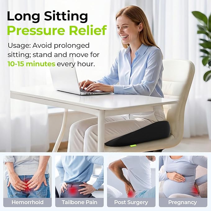 AUVON Innovative Donut Pillow Hemorrhoids Scientific Center Hole and Tailbone Cutout, Orthopedic Pain Relief Donut Seat Cushion for Coccyx, Sciatica, Postpartum Pregnancy, After Surgery Sitting Relief
