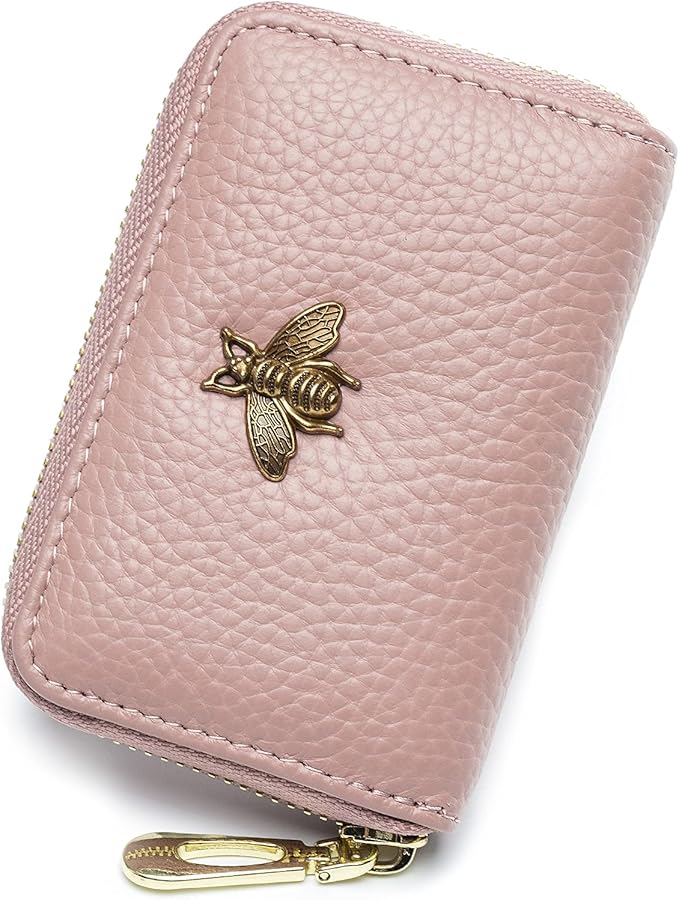 imeetu RFID Credit Card Holder, Small Leather Zipper Card Case Wallet for Women