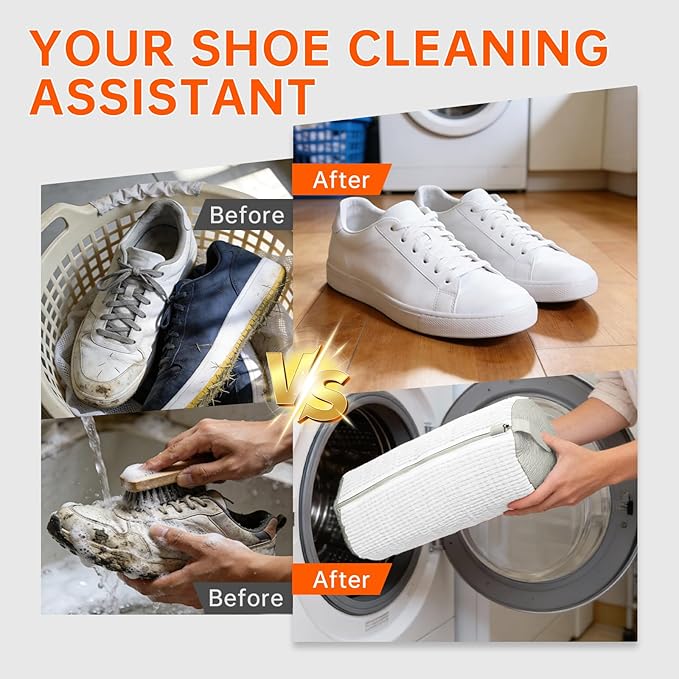 2PCS Shoes Washing Machine Bags, Laundry Shoe Bag for Washer and Dryer, Reusable and Durable Zipper Sneaker Shoe Washing Bag, Tennis Shoes Cleaning Bag for All Shoe Types (Pure white)