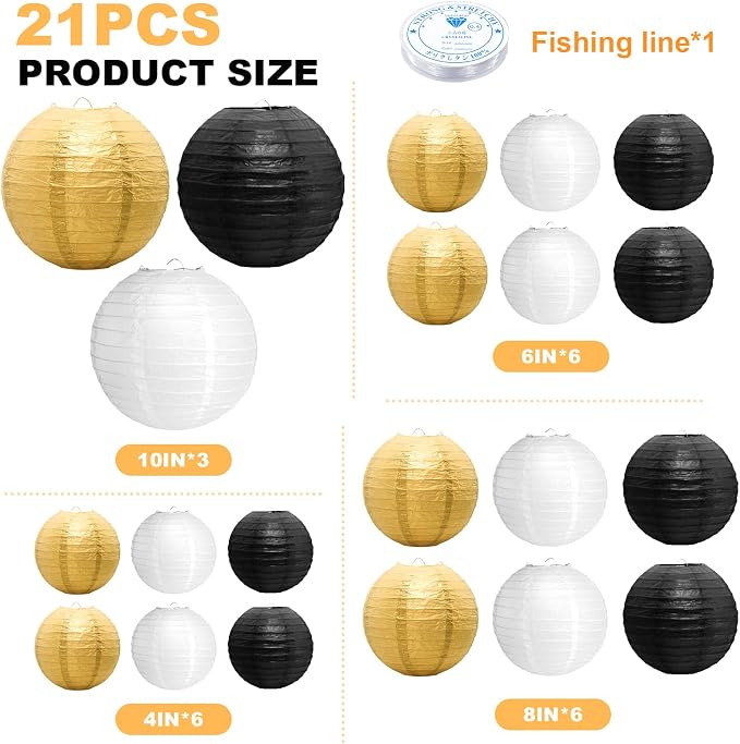 21Pcs Paper Lanterns, 4-10in Round Hanging Decor for Wedding, Birthday | Chinese Hanging Paper Lanterns, 21 Pcs 4/6/8/10in, Party Decoration for Wedding, Birthday, Baby Shower, Graduation, Classroom