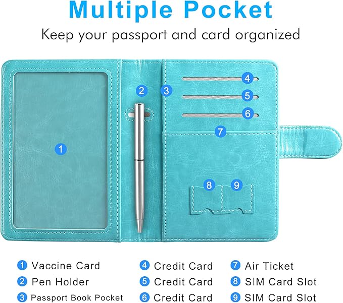ACdream Passport and Vaccine Card Holder Combo, Cover Case with CDC Vaccination Card Slot, Leather Travel Documents Organizer Protector, with RFID Blocking, for Women and Men, Almond Blossom