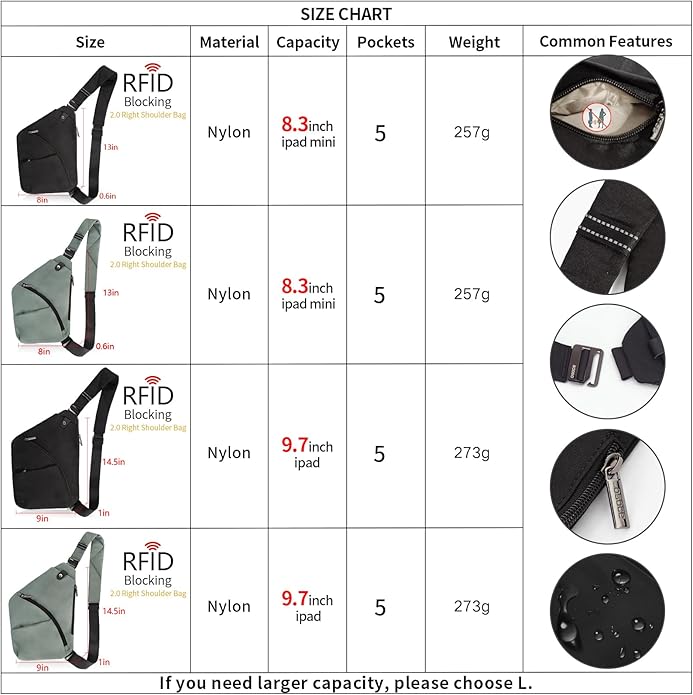 OSOCE Crossbody Sling Bag, Water-Resistant Anti Theft Chest Pack, Minimalist Commuter Daypack for Travel Hiking Work