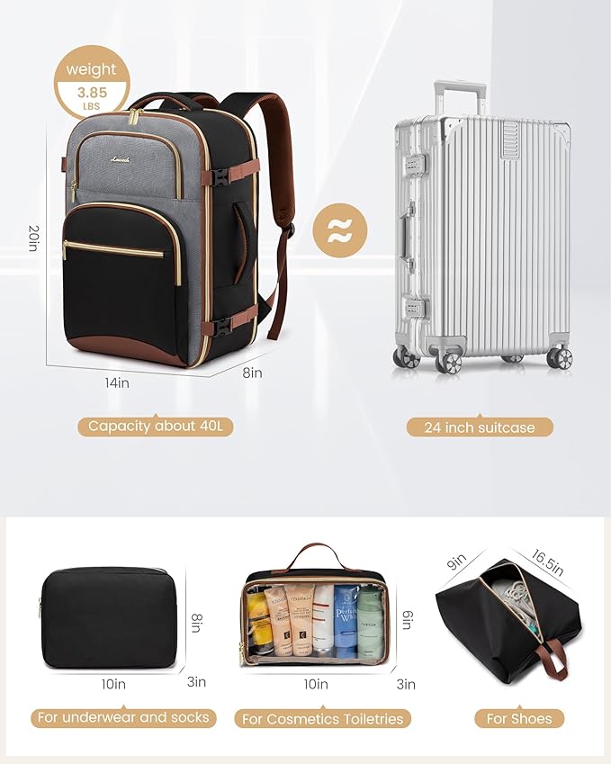 LOVEVOOK Travel Essentials Carry on Backpack 50L Travel Backpack for Women Men,Waterproof TSA Personal Item Travels Bag Airline Flight Approved,Large Carry on Luggage Laptop Backpack with Packing Cube