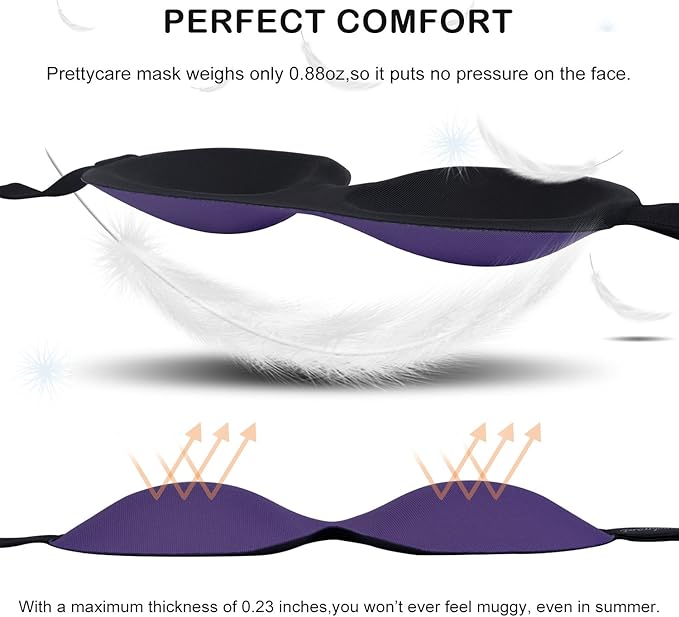 PrettyCare 3D Sleep Mask 2 Pack, Eye Mask for Side Sleeper - 3D Contoured Sleeping Mask Block Out Light for Men Women- No Eye Pressuer Night Masks with Ear Plugs & Travel Bag (Black＆Purple)