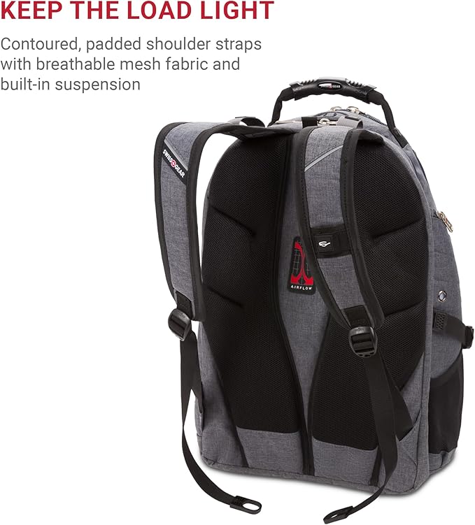 SWISSGEAR 1900 ScanSmart TSA Laptop Backpack Fits 17 Inch Laptop with RFID Protection and Tablet Pocket, Heather Grey, 19-Inch