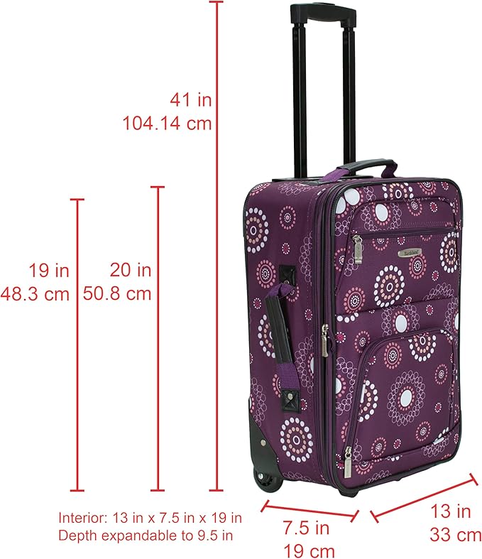Rockland Fashion Softside Upright Luggage Set, Expandable, Purple Pearl, 2-Piece (14/19)