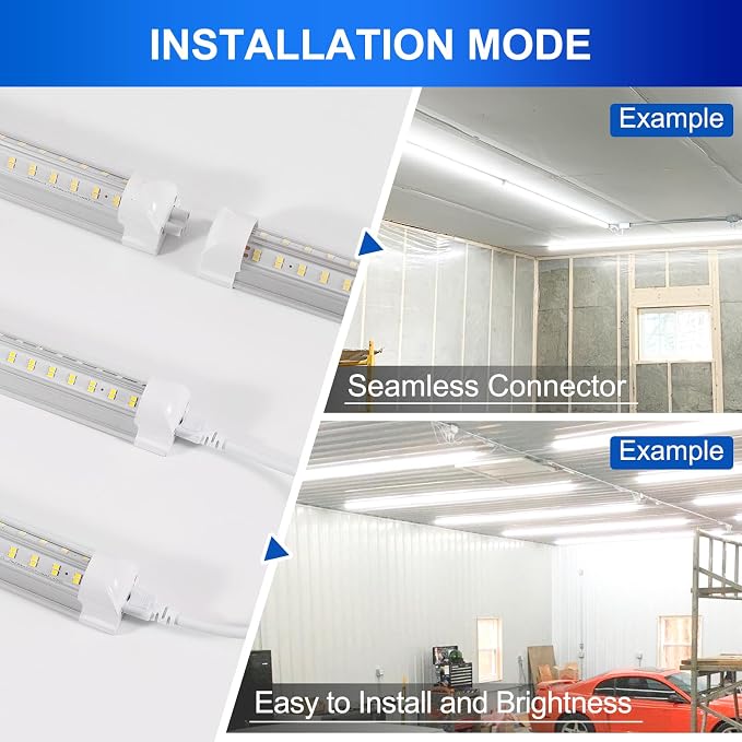 XLNYUUI Led Shop Lights, 4FT LED Light 50W 6500K 7000LM Daylight,Led Garage Light,Linkable Clear Cover Integrated V-Shape for Garage Warehouse Workbench Workshop(4-Pack)