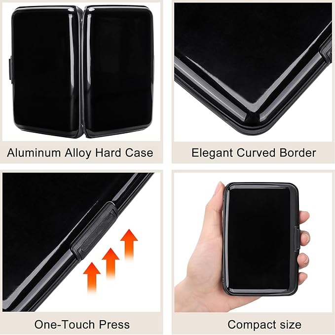 ELFISH Mini RFID Aluminum Wallet Credit Cards Holder Business Card Case Metal ID Case for Men Women (Black)