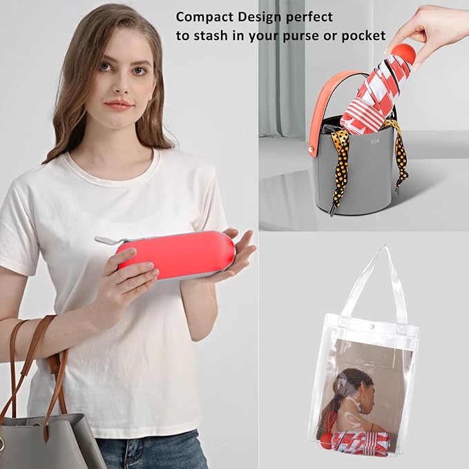 BAODINI Travel Essentials Mini Umbrella for Purse With Case Small Compact UV Sun Protection Lightweight Tiny Pocket Manual Open Close Umbrella for Women Kids and Men Fits Purse Backpack