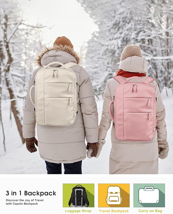 Capolo Travel Backpack for Women Men Waterproof Laptop Backpack Airlines Approved Carry On Backpack Bag Computer Bookbag for Business, Work, Traveling Fits 15.6 Inch Laptop(Beige)