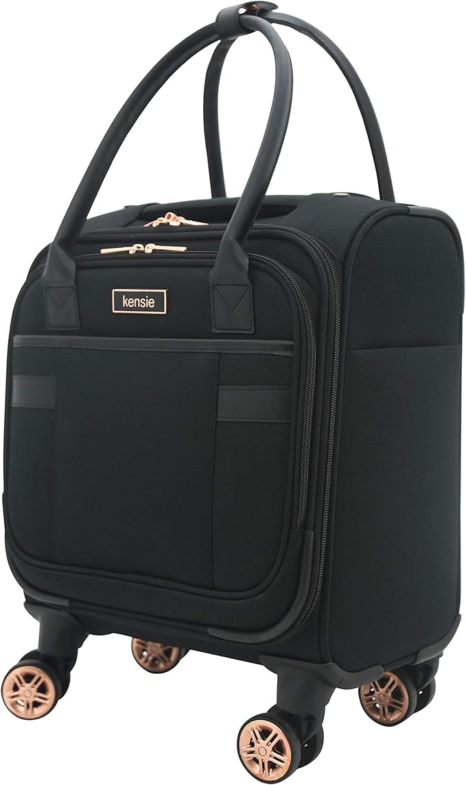 kensie Hudson Softside 3-Piece Spinner Luggage Set, Black with Rose Gold