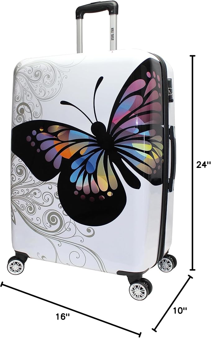 World Traveler Butterfly 3-Piece Polycarbonate Hardside Expandable Spinner Luggage Set with Enhanced Wheel System