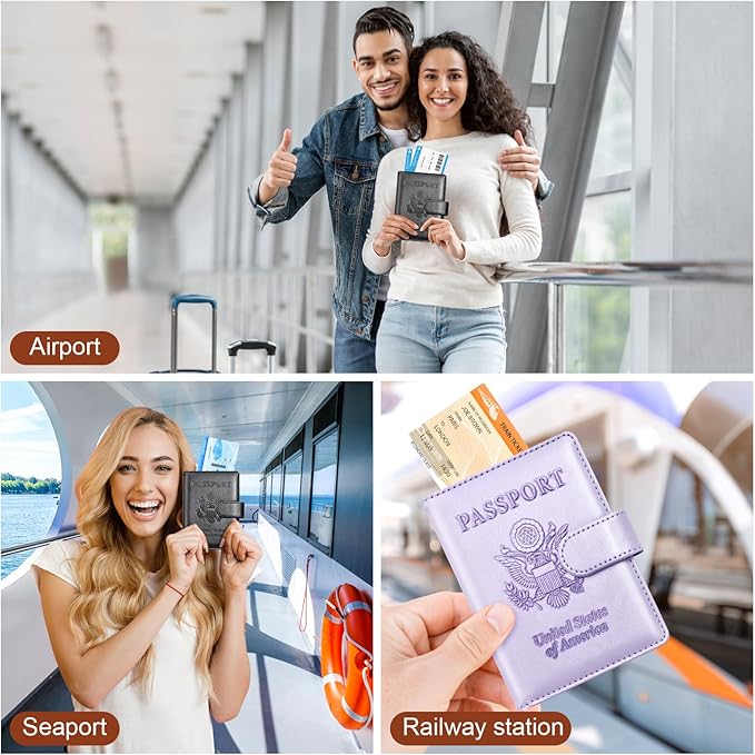 Herain Passport Holder for Travel Cruise Essentials, 2 Pcs Passport Cover Wallet Case Travel Gifts Women Men Family, RFID Passports Book Card Holders Travels Accessories Must Haves