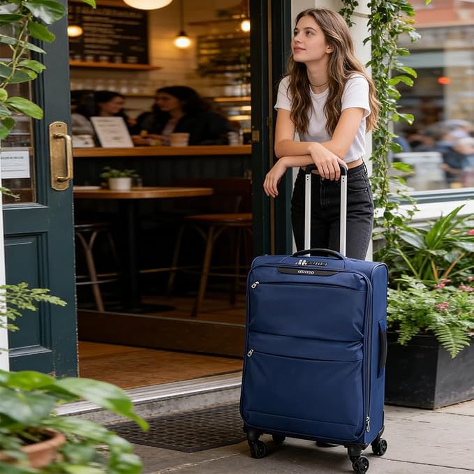 LIGHTGO 3 Piece Set Ultra Lightweight Softshell Suitcase with TSA Lock & 360° Silent Wheels - Water-Resistant, Expandable Luggage in 20in, 24in, 28in Sizes for Easy Travel(Navy Blue)