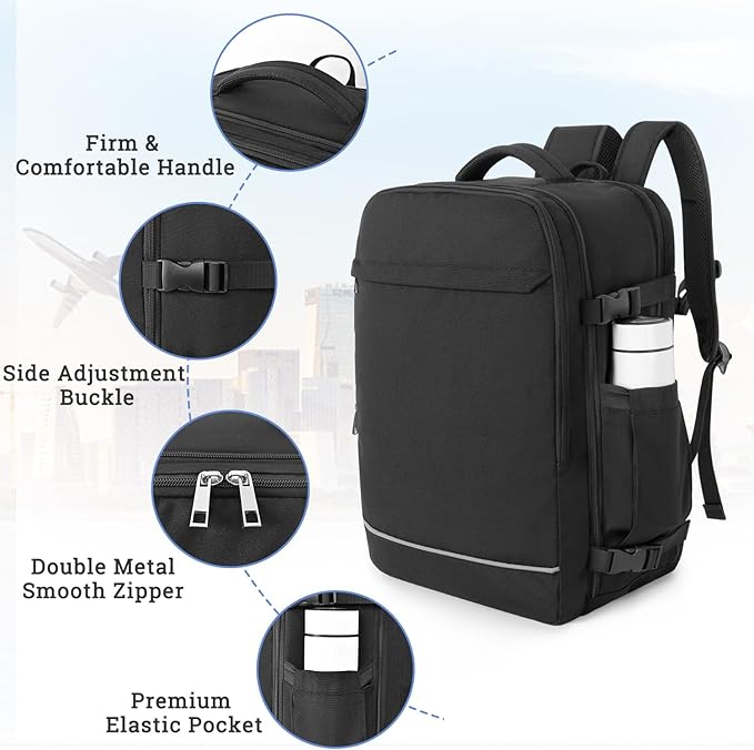 Personal Item Backpack, 40L Large Travel Backpack for Women Men, Waterproof Carry on Backpack for College, Business, Work