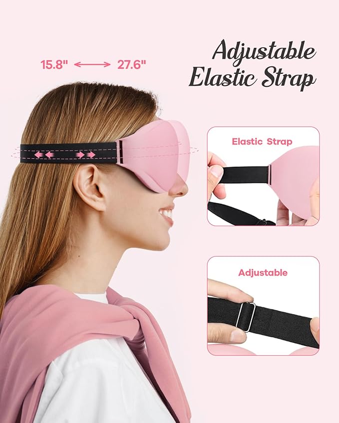 Sleep Eye Mask, 3D Contoured 100% Blackout Eye Mask, Sleep Mask with Adjustable Strap, Night Blindfold for Women Men, Eye Mask for Sleeping, Pink