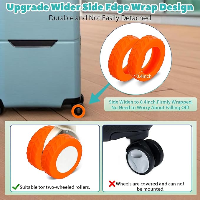 Ymapinc 8Pcs Orange Luggage Wheel Covers, Silicone Suitcase Protector, Anti-Slip Replacement Accessories for 2.1-2.4 Inch Rolling Roller Wheels