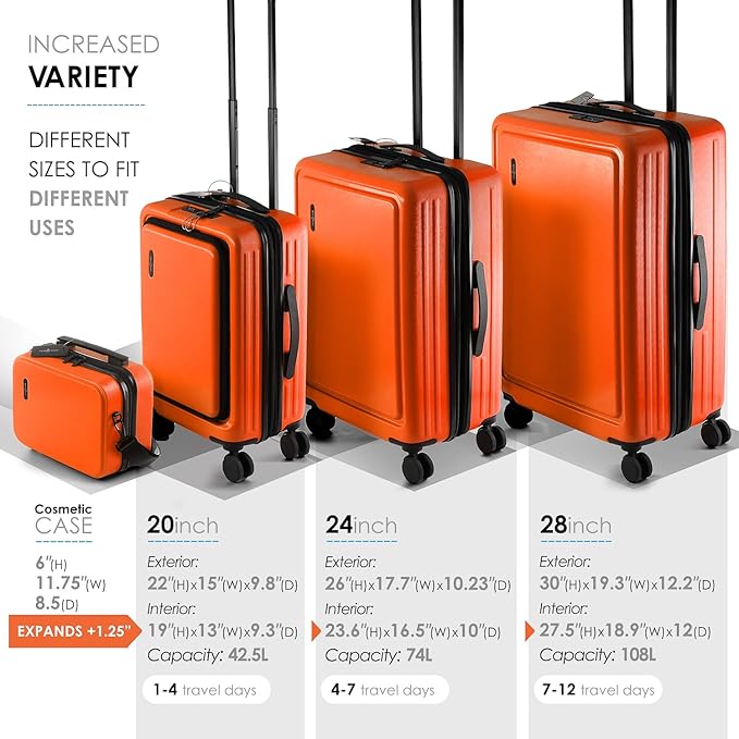 Hard Shell Luggage Sets with Spinner Wheels 4 Piece, Expandable Large Suitcases with TSA Lock, Travel Large Suitcase Set, Navy Luggage Set