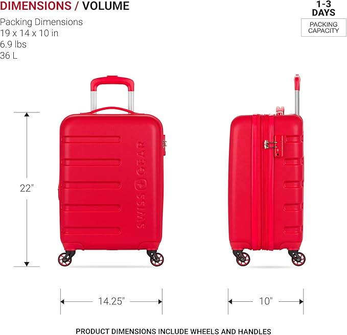 SwissGear 7366 Signature Hardside Expandable Luggage with Spinner Wheels, TSA Lock, Cup-Holder, Red, Carry-On 19-Inch