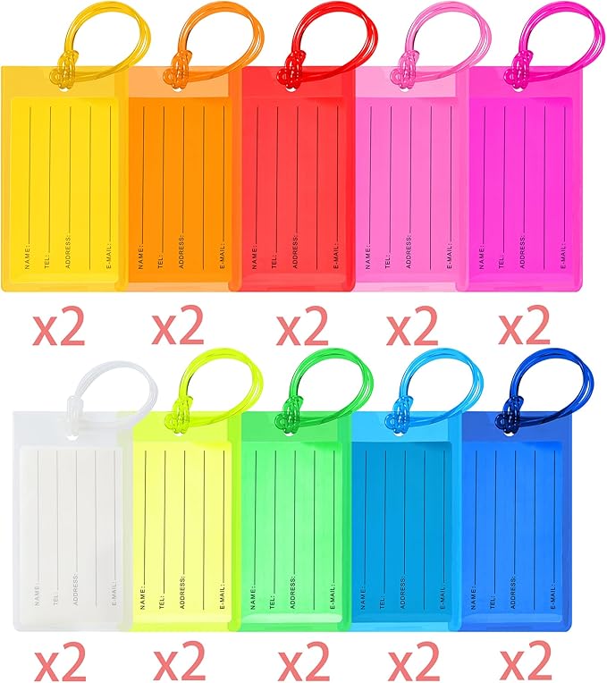20 Pack Luggage Tags for Suitcases, Airplane Travel Essentials for Flying, International Travel Must Haves, and Luggage Accessories by Sodsay