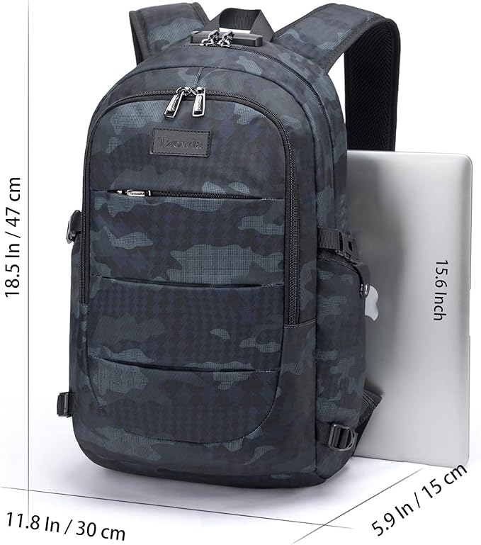 Tzowla Travel Laptop Backpack Water Resistant Anti-Theft Bag with Giant Tumbler Holder Pocket and Lock 15.6 Inch Computer Business Backpacks for Women Men Work College Gift,Casual Daypack(BlueCamo)