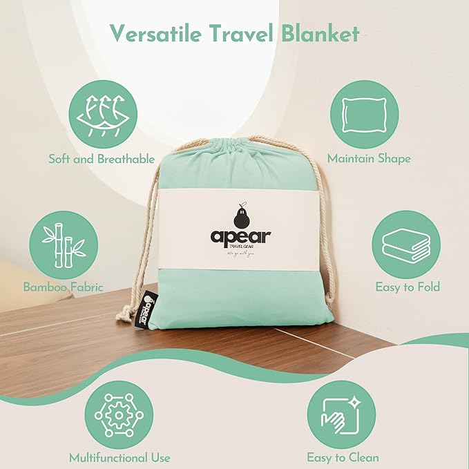 16-in-1 Compact Travel Blanket with Bag – Reversible, Ultra Soft Bamboo Airplane Blanket with Hidden Pocket – Packable for Flights & Travel Essentials (Semi-Weighted, Double Layer)