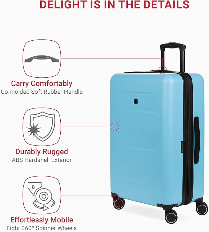 SwissGear 8020 Eclipse Hardside Expandable Luggage with Spinner Wheels, Powder Blue, Checked-Medium 24-Inch