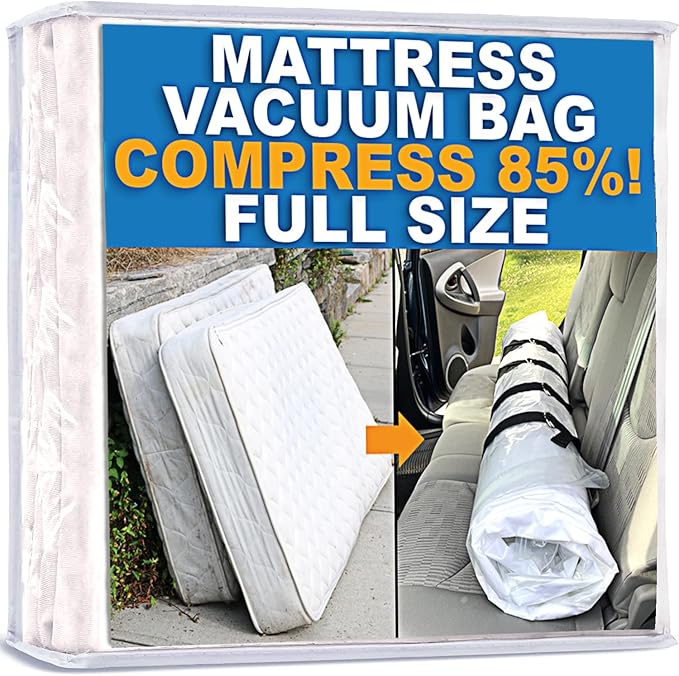 Mattress Vacuum Bag for Moving, Vacuum Seal Mattress Bag for Memory Foam or Inner Spring Mattresses, Compression and Storage for Returns, Leakproof Valve and Double Zip Seal (Full)