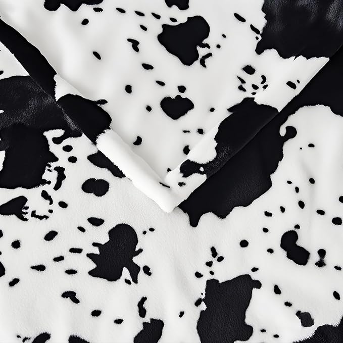 Cow Print Blanket, Ultra Soft Cozy Throw for Couch Bed and Travel, Cow Decor Throw Blankets for All Seasons 60"x80" (Black)
