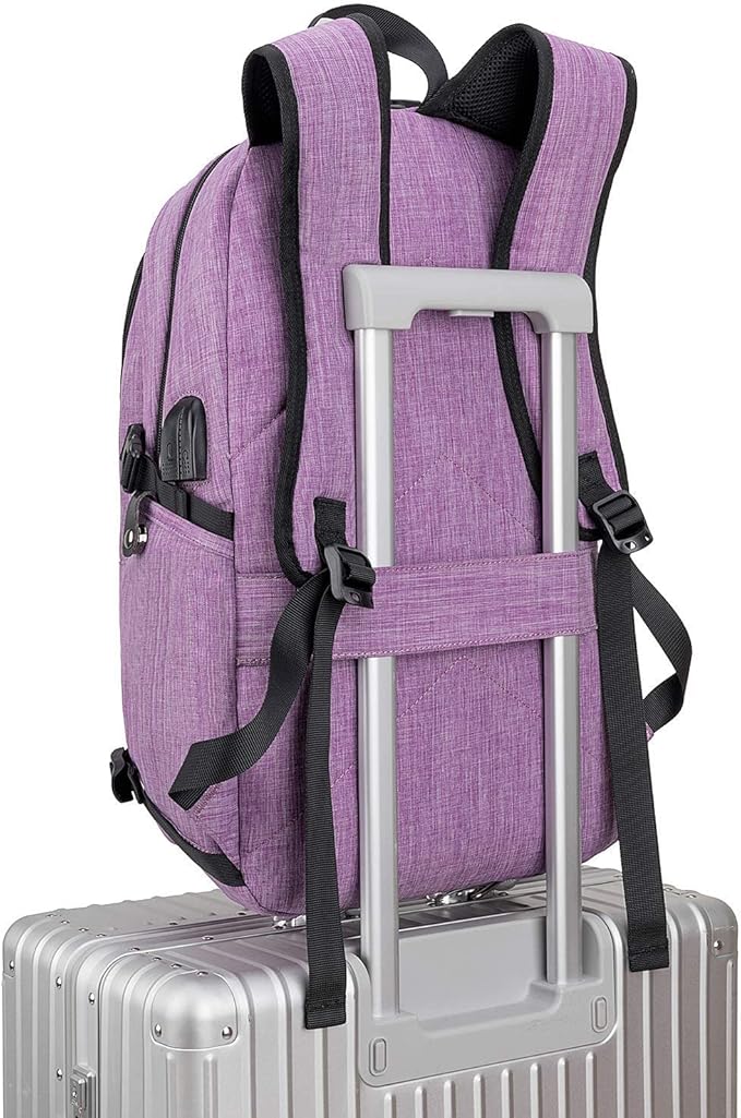 Tzowla Travel Laptop Backpack Water Resistant Anti-Theft Bag with Giant Tumbler Holder Pocket and Lock 17.3 Inch Computer Business Backpacks for Women Men Work College Gift,Casual Daypack(Purple)