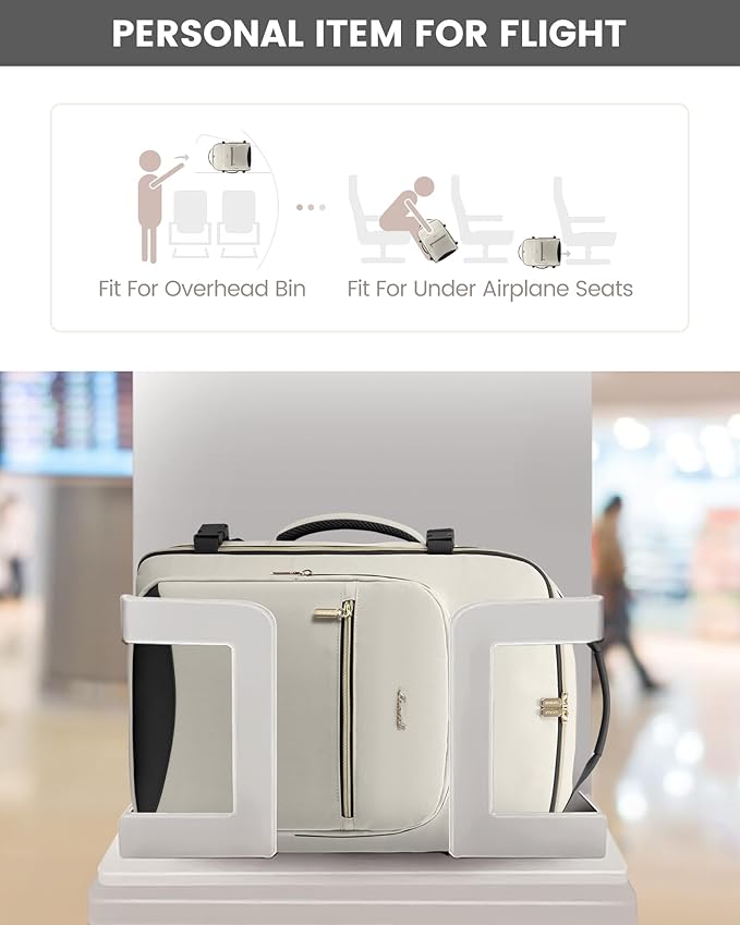 LOVEVOOK Travel Backpack for Women & Men 40L,Airline Approved Carry On Backpack Travel Essentials,TSA Carry on Luggage,Waterproof Personal Item Travel Bag,Suitcase with 3 Packing Cubes,Beige-Black