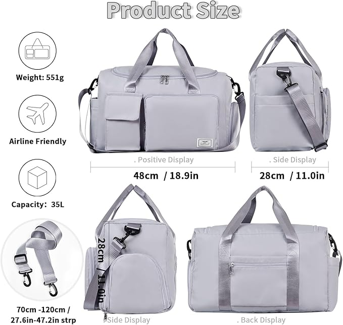 FIORETTO Women's Gym Duffle Bag with Shoes Compartment, 30L Capacity, Ideal for Travel, Gym, Sports, Duffel, Weekender
