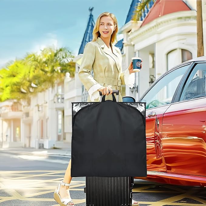 54" Garment Bags for Travel and Storage, Travel Suit Bags for Men Women with 2 Clear Pockets, Storage bags for Clothes, Suits, Dress, Shirts, Coats 2pcs Black