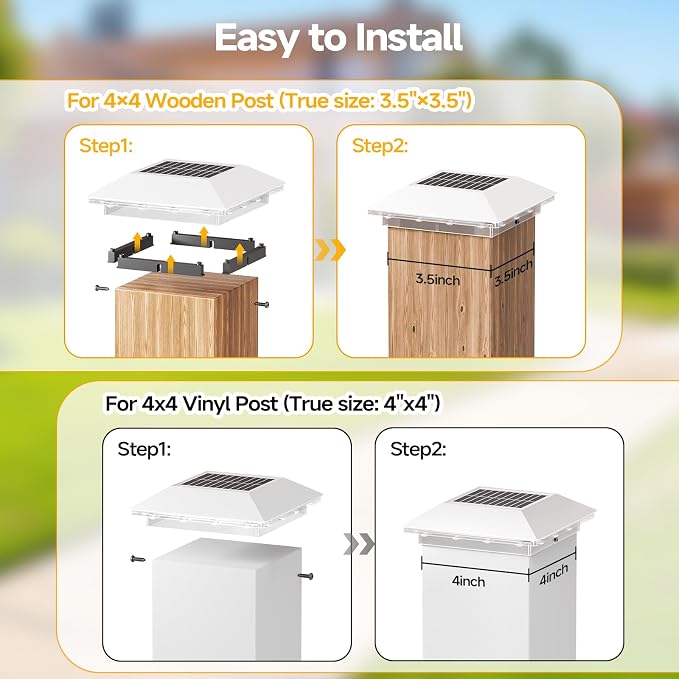 16 Pack 4x4 Solar Post Light, 3 Mode Wooden Vinyl Fence Cap, White | 3 color temperatures, Waterproof LED Solar Post Lights, Patio Porch Decor, Only Fit Two True Size Post: 3.5''x3.5'', 4''x4''