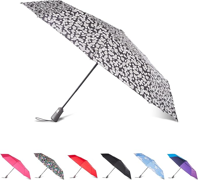 Totes Auto Open/Close Windproof Ultimate Compact Umbrella with UV and Water Repellent Protection