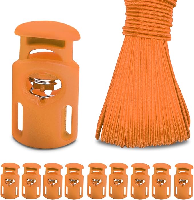 10 Meter 3mm Elastic Bungee Shock Cord Stretch String, 25pcs Plastic Cord Locks Spring Toggle Stopper for Drawstring Backpack Shoelaces(Orange)